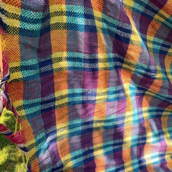 handmade hammock cotton purple yellow blue plaid tartan camping colourful‎ - Picture 2 of 9